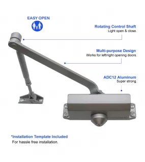 FR5012AD Hydraulic Auto Door Closer, Adjustable Spring Size 2, Regular Arm, Hold Open