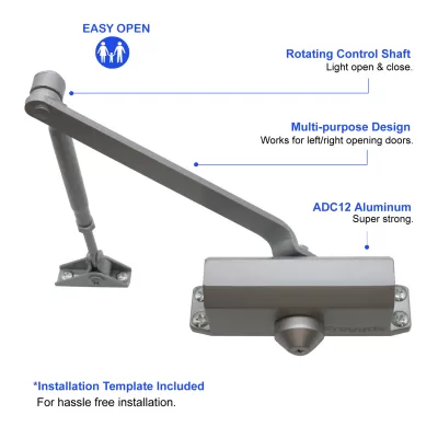 FR5012AD Hydraulic Auto Door Closer, Adjustable Spring Size 2, Regular Arm, Hold Open