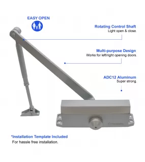 FR5023AD Grade-1 Hydraulic Auto Commercial Door Closer, Adjustable Spring Size 3, Regular Arm, Hold Open, CE Certified
