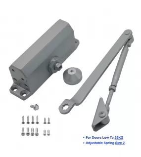 FR5012AW Hydraulic Automatic Door Closer, Adjustable Spring Size 2, Regular Arm, Cast Aluminum Body