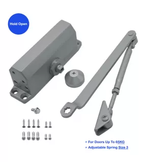 FR5013AD Hydraulic Automatic Door Closer, Adjustable Spring Size 3, Regular Arm, Hold Open