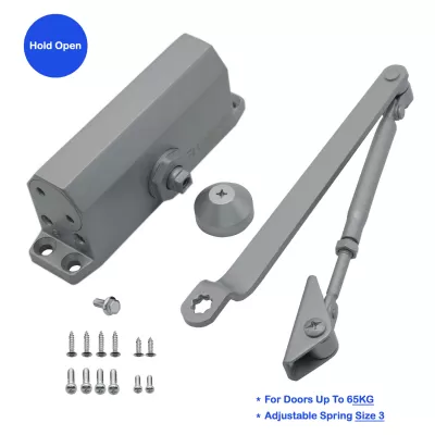 FR5013AD Hydraulic Automatic Door Closer, Adjustable Spring Size 3, Regular Arm, Hold Open