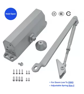 FR5022AD Hydraulic Auto Aluminum Door Closer, Adjustable Spring Size 2, Regular Arm, Hold Open, CE Certified