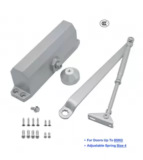 FR5034AW Hydraulic Automatic Door Closer, Adjustable Spring Size 4, Regular Arm, Cast Aluminum Body