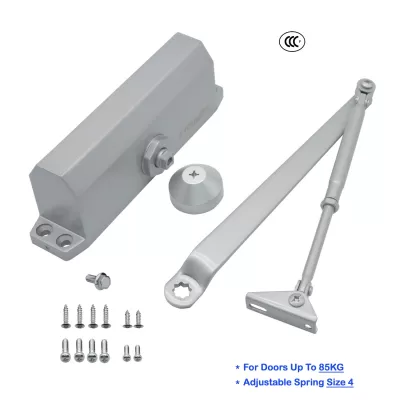 FR5034AW Hydraulic Automatic Door Closer, Adjustable Spring Size 4, Regular Arm, Cast Aluminum Body