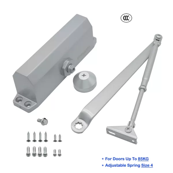 FR5034AW Hydraulic Automatic Door Closer, Adjustable Spring Size 4, Regular Arm, Cast Aluminum Body