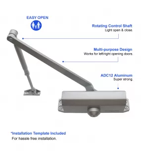 FR5045AW Heavy Duty Automatic Commercial Door Closer, Adjustable Spring Size 5, Regular Arm, Cast Aluminum Body