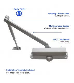 FR5045BW Heavy Duty Automatic Commercial Door Closer, Spring Power Size 5, Regular Arm, Backcheck Adjustable