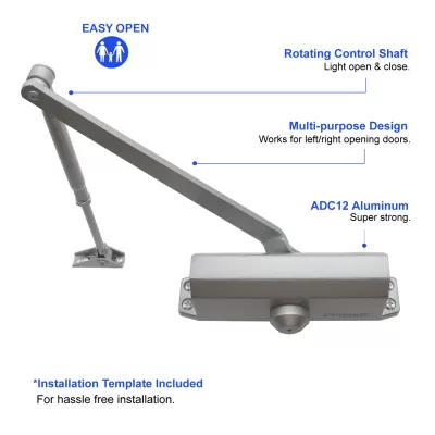FR5045BW Heavy Duty Automatic Commercial Door Closer, Spring Power Size 5, Regular Arm, Backcheck Adjustable