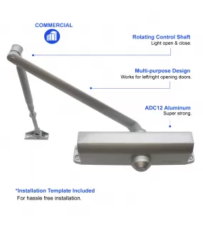 FR5056AW Heavy Duty Automatic Hydraulic Door Closer, Spring Power Size 6, Regular Arm, Cast Aluminum Body