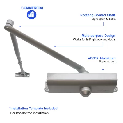 FR5056BW Heavy Duty Automatic Hydraulic Door Closer, Spring Power Size 6, Regular Arm, Backcheck Adjustable